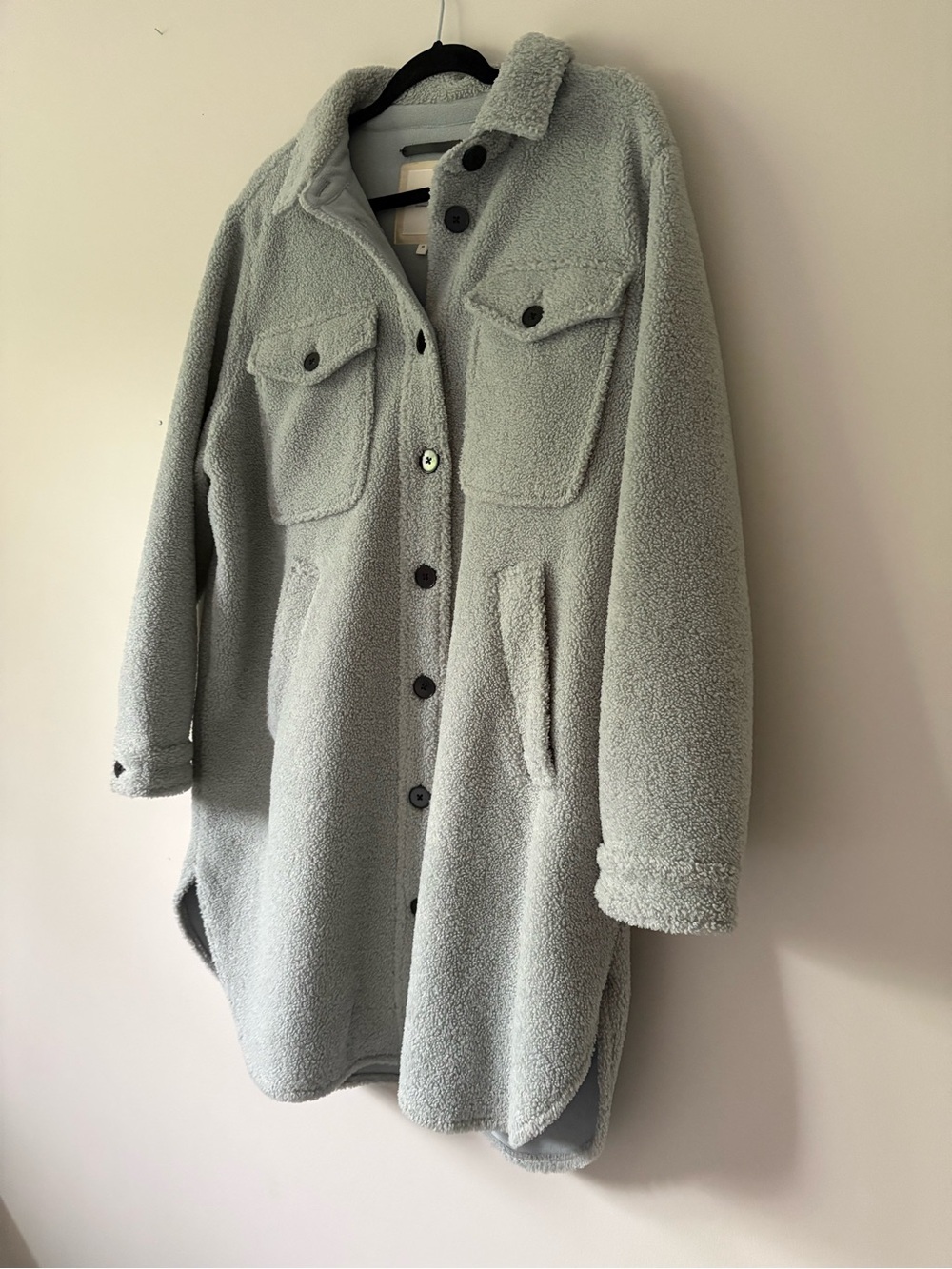 Part Two Copenhagen Light Blue/Grey Teddy Fleece Long Shacket Coat- Size 42 - Picture 2 of 8